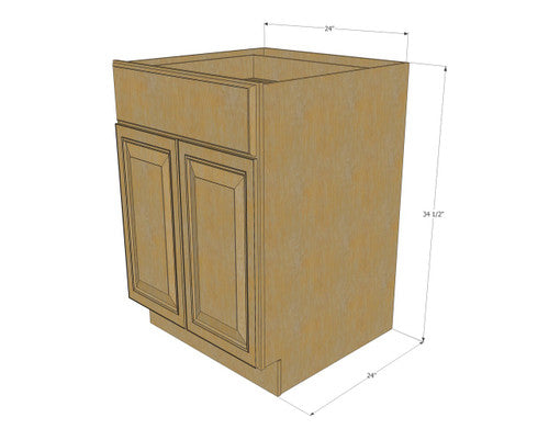 Classic Oak Medium Base Cabinet with Double Doors & Single Drawer - 24 Inch Width