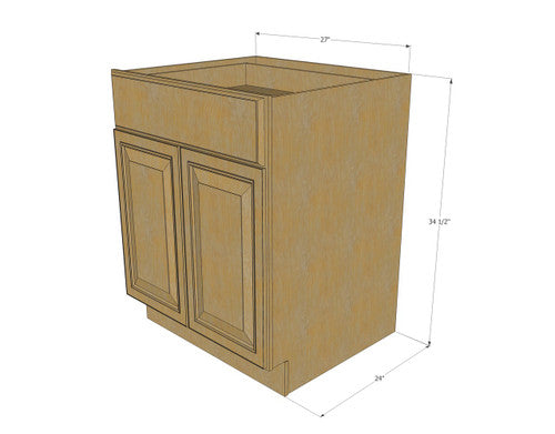 Classic Oak Medium Base Cabinet with Double Doors & Single Drawer - 27 Inch Width