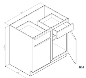 Mojave Shaker Large Base Cabinet with Double Doors & Two Drawers - 36 Inch Width