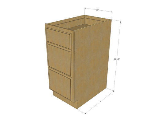 Classic Oak 3 Drawer Base Cabinet 15 Inch