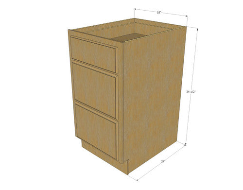 Classic Oak 3 Drawer Base Cabinet 18 Inch