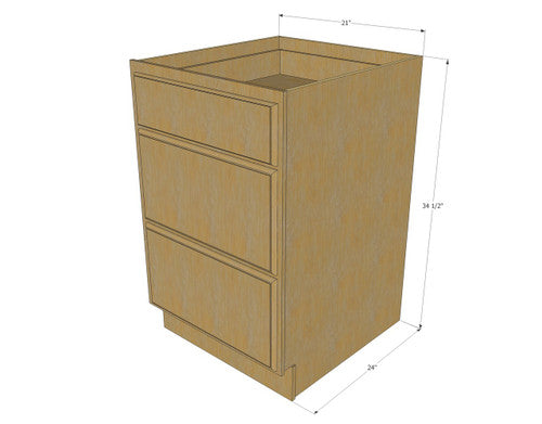 Classic Oak Shaker 3 Drawer Base Cabinet 30 Inch