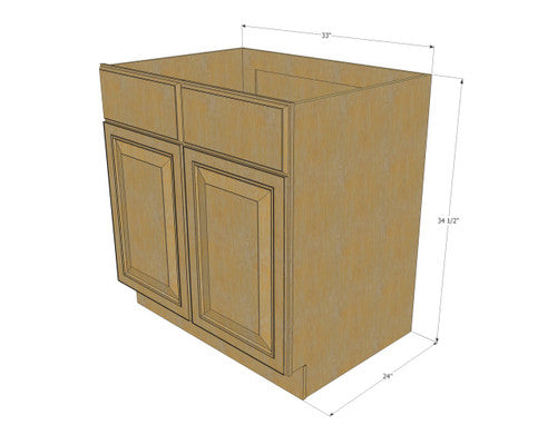 Classic Oak Sink Base Unit with 2 False Drawers 33 Inch