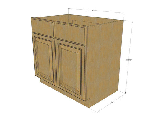 Classic Oak Sink Base Unit with 2 False Drawers 36 Inch
