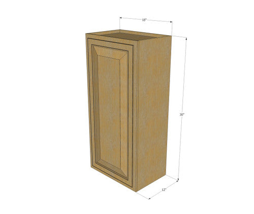 Small Single Door Classic Oak Wall Cabinet - 18 Inch Wide x 30 Inch High