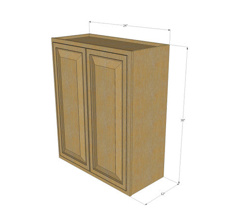 Large Double Door Classic Oak Wall Cabinet - 24 Inch Wide x 30 Inch High