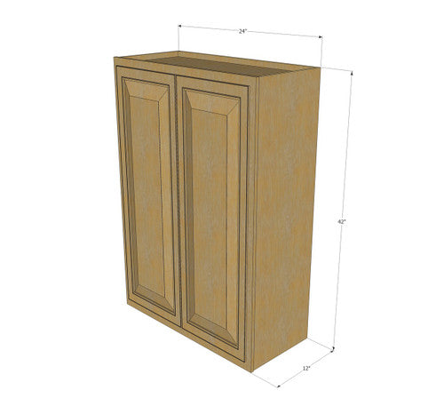 Large Double Door Classic Oak Wall Cabinet - 24 Inch Wide x 42 Inch High