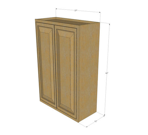 Large Double Door Classic Oak Wall Cabinet - 27 Inch Wide x 42 Inch High