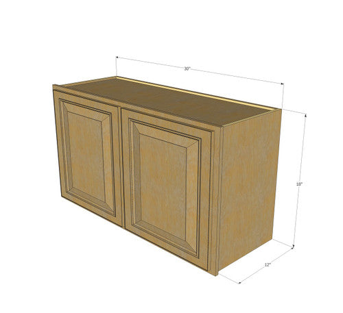 Classic Oak Horizontal Overhead Wall Cabinet - 30 Inch Wide x 18 Inch High