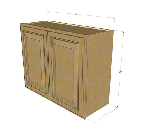 Classic Oak Horizontal Overhead Wall Cabinet - 30 Inch Wide x 24 Inch High