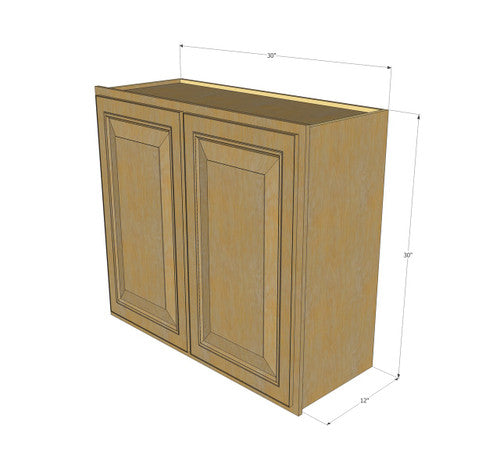 Large Double Door Classic Oak Wall Cabinet - 30 Inch Wide x 30 Inch High