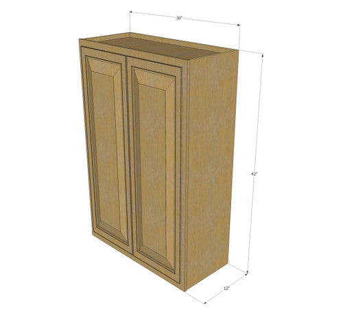 Large Double Door Classic Oak Wall Cabinet - 30 Inch Wide x 42 Inch High
