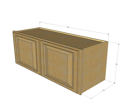 Classic Oak Horizontal Overhead Wall Cabinet - 33 Inch Wide x 15 Inch High