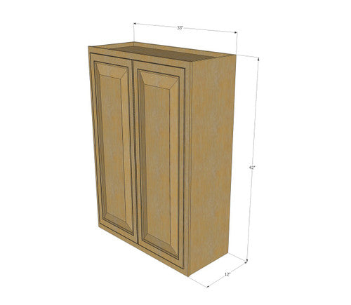 Large Double Door Classic Oak Wall Cabinet - 33 Inch Wide x 42 Inch High