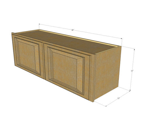 Classic Oak Horizontal Overhead Wall Cabinet - 36 Inch Wide x 12 Inch High