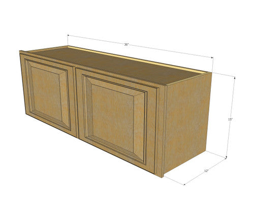 Classic Oak Horizontal Overhead Wall Cabinet - 36 Inch Wide x 15 Inch High