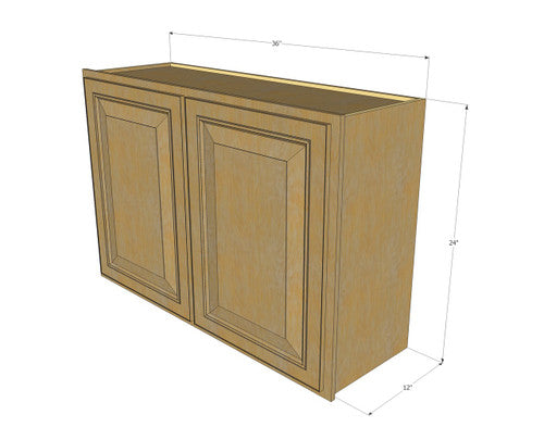 Classic Oak Horizontal Overhead Wall Cabinet - 36 Inch Wide x 24 Inch High