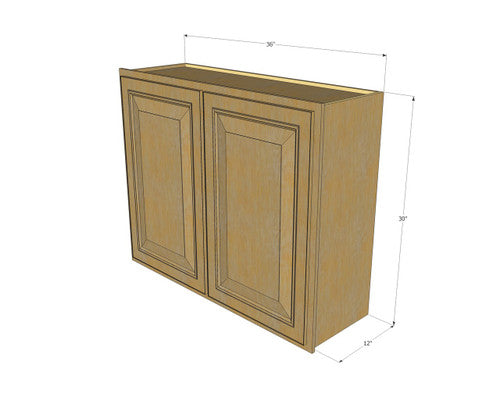Large Double Door Classic Oak Wall Cabinet - 36 Inch Wide x 30 Inch High