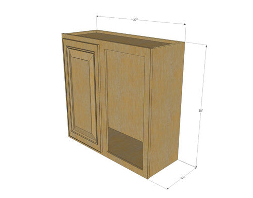 Single Door Straight Corner Classic Oak Blind Wall Cabinet - 27 Inch Wide x 30 Inch High