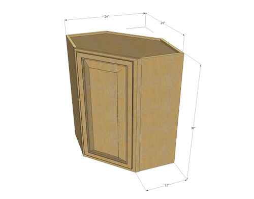 Classic Oak Diagonal Corner Wall Cabinet - 24 Inch Wide x 30 Inch High